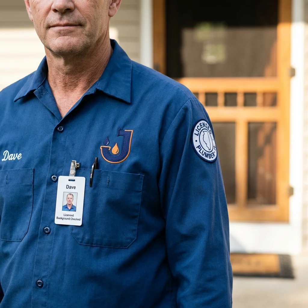 Licensed plumber showing ID badge in East Palatka, FL