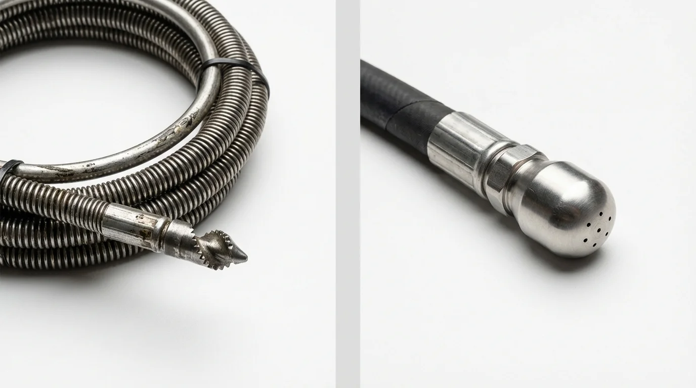 Drain snake cable and hydro jetting nozzle used for drain cleaning in East Palatka, FL