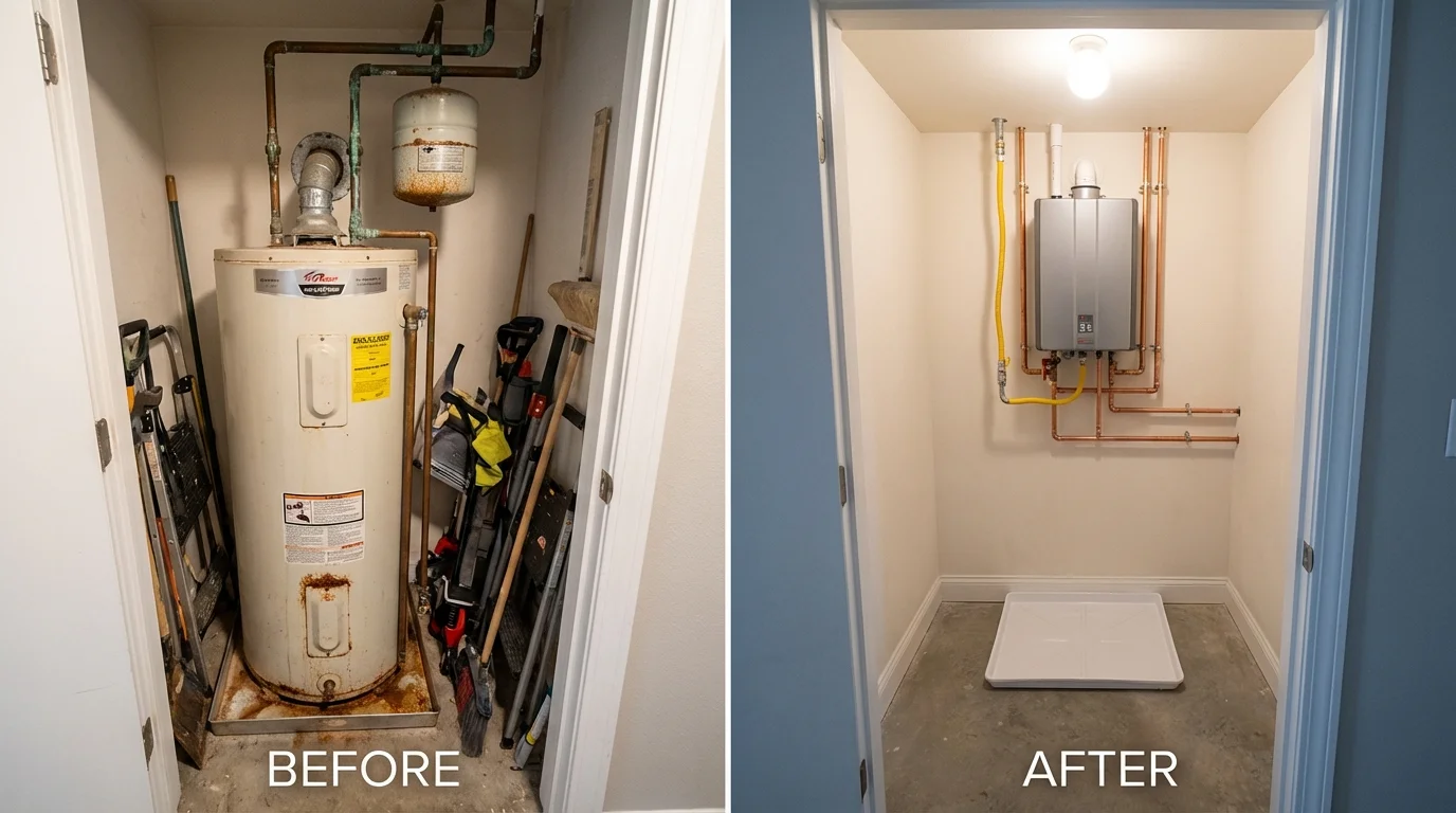 Tank water heater versus wall-mounted tankless unit comparison for East Palatka, FL homeowners