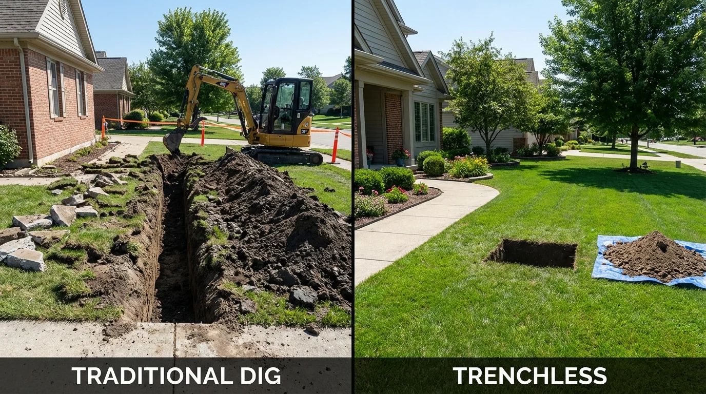 Trenchless sewer repair with minimal yard damage versus traditional excavation in East Palatka, FL